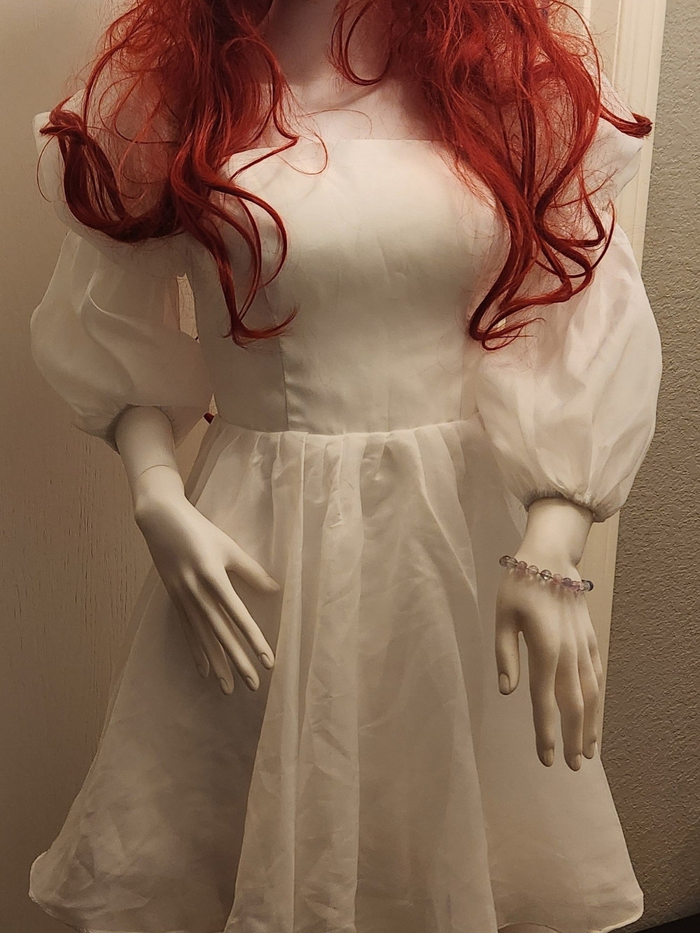 White Puff Sleeve Square Neck Dress